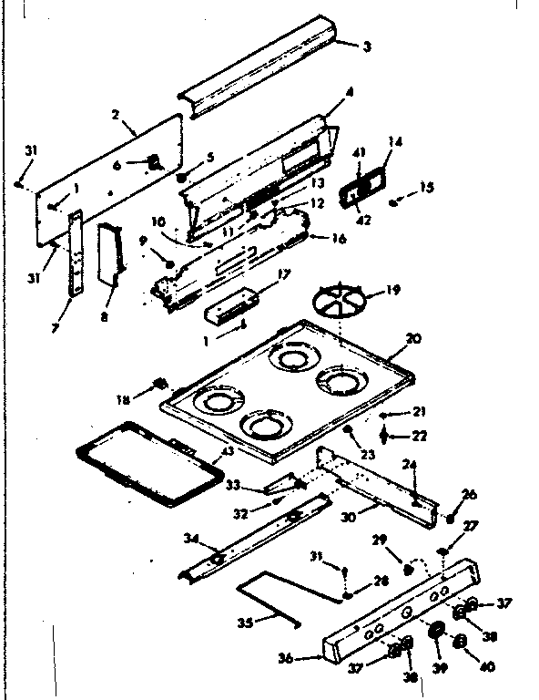 Kenmore 6477127360 backguard and main top section diagram
