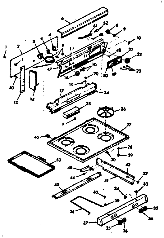 Kenmore 6477147340 backguard and main top section diagram
