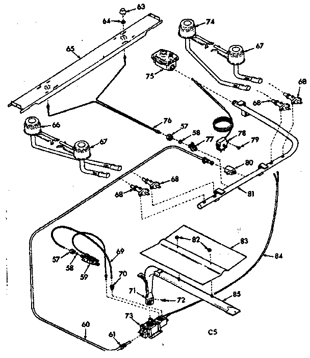 Kenmore 6477237360 burner section diagram