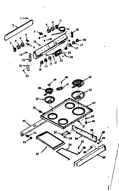 Kenmore 6479137360 backguard & main top section diagram