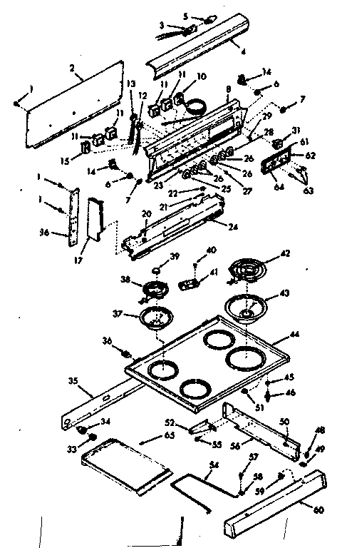 Kenmore 6479157340 backguard and main top section diagram