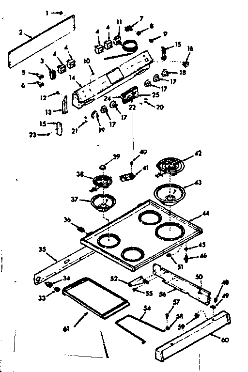 Kenmore 6479167360 backguard and main top section diagram