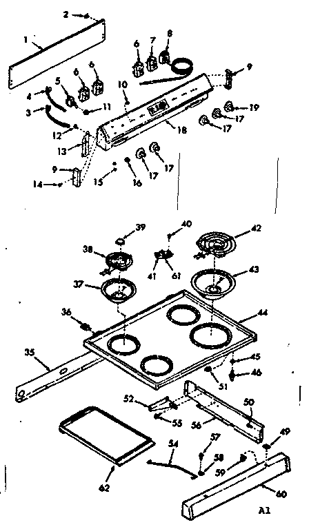 Kenmore 6479207320 backguard & main top section diagram