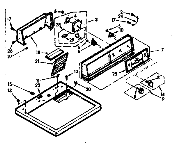 Kenmore 1107218621 top and console assembly diagram
