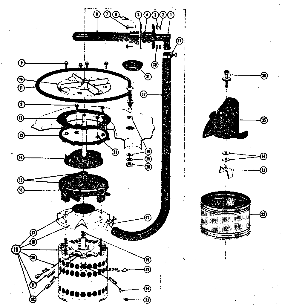 Kenmore 58765570 motor, heater, and impeller details diagram
