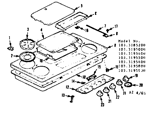 Kenmore 1033195000 main top section diagram