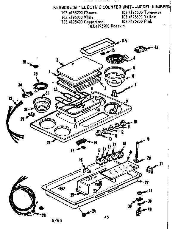 Kenmore 1034195600 counter top and element section diagram