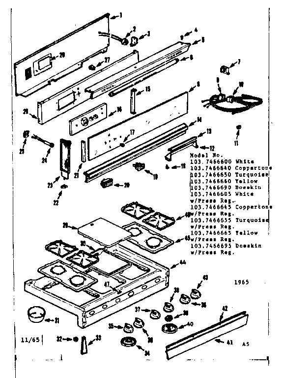 Kenmore 1037466650 backguard and maintop diagram