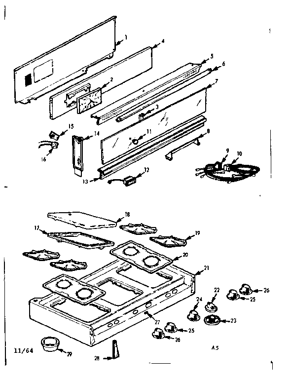 Kenmore 1037655000 backguard & main top diagram
