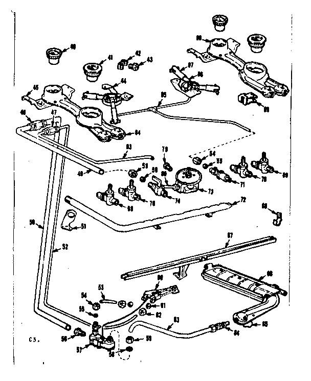 Kenmore 1037765900 top burner and lower oven burner sections diagram