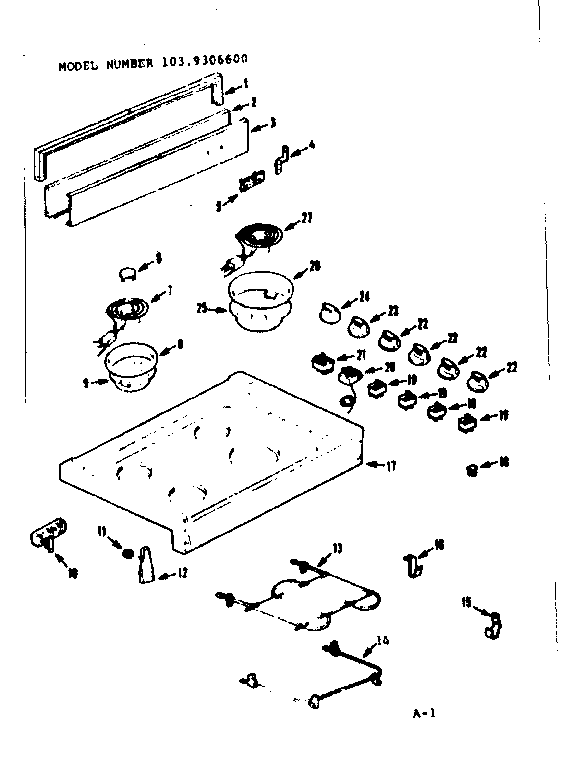 Kenmore 1039306600 main top and burner section diagram