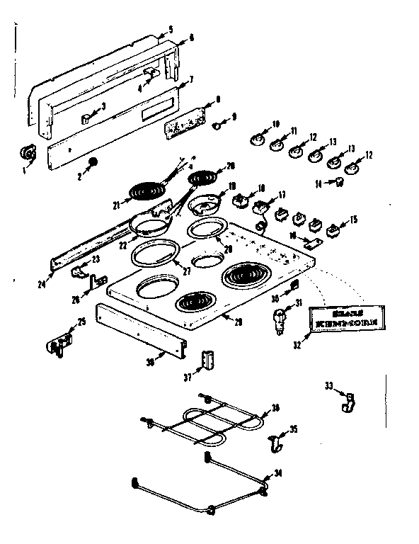 Kenmore 1039466500 main top & burner section diagram