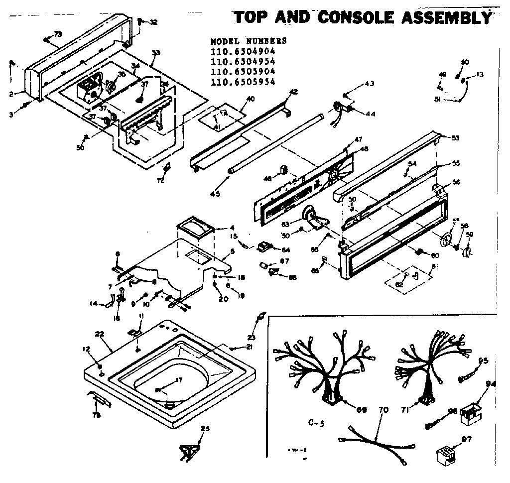 Kenmore 1106505954 top and console assembly diagram