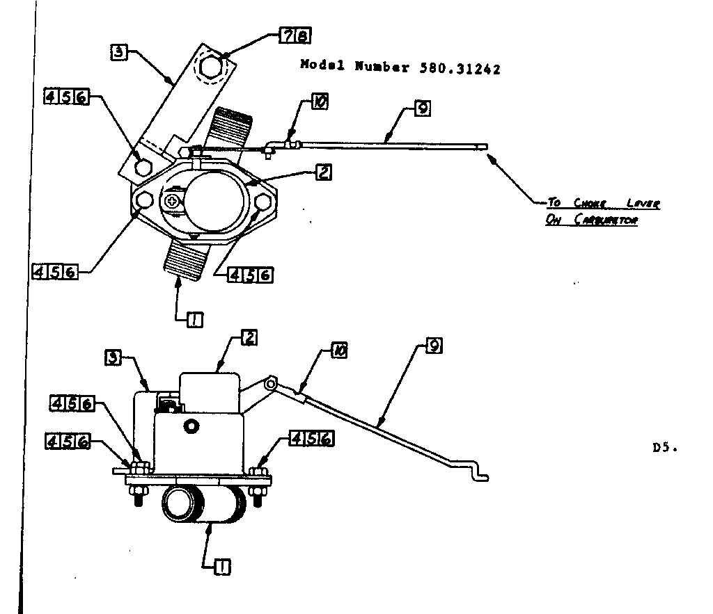 Craftsman 58031242 choke assembly diagram
