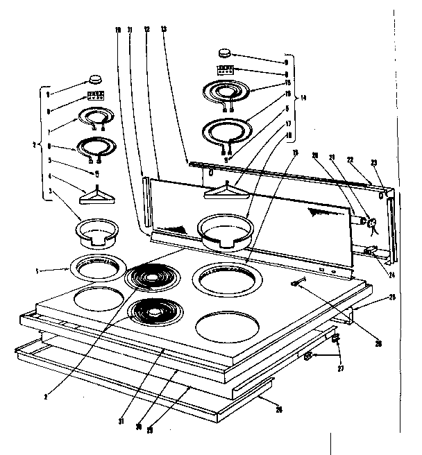 Kenmore 101905610 cook top section diagram