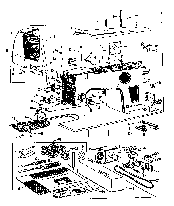 Kenmore 158504 motor and attachment parts diagram