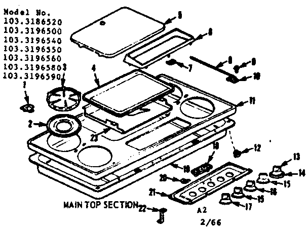 Kenmore 1033196580 main top section diagram