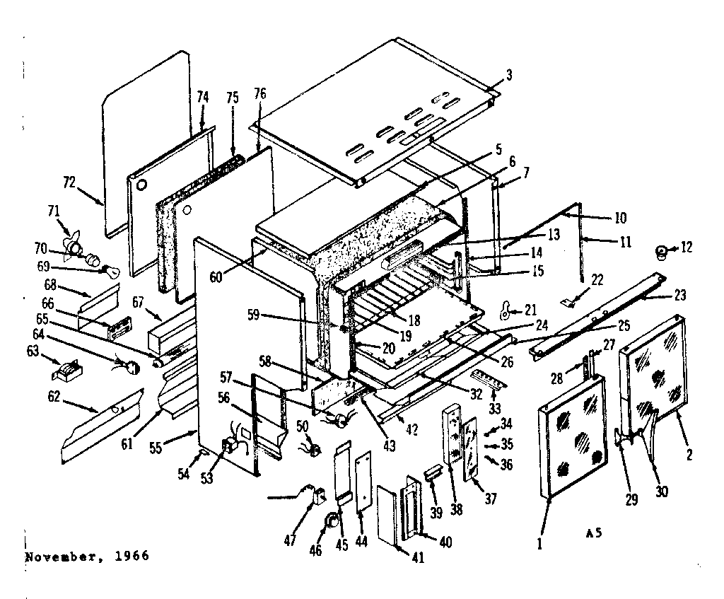 Kenmore 1197826600 upper oven body section diagram