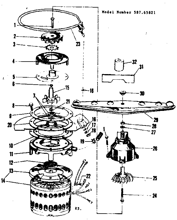 Kenmore 58765821 motor, heater and impeller details diagram