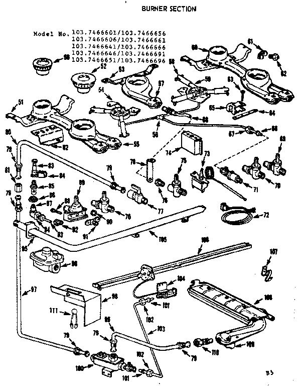 Kenmore 1037466601 burner section diagram