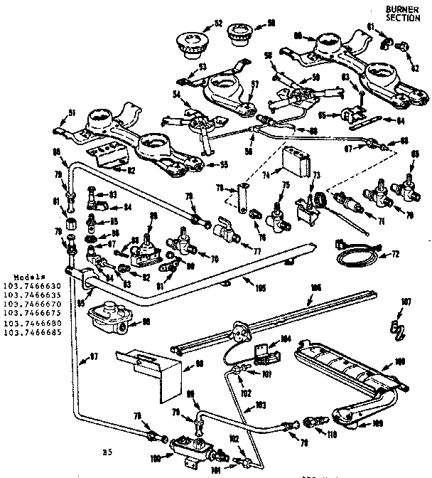 Kenmore 1037466630 burner section diagram