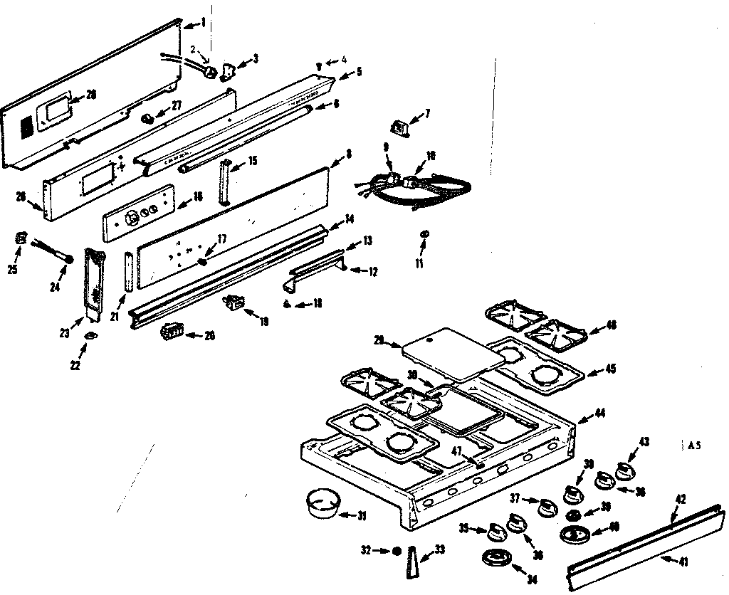 Kenmore 1037466631 backguard and maintop diagram