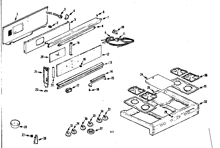 Kenmore 1037666605 backguard and main top diagram
