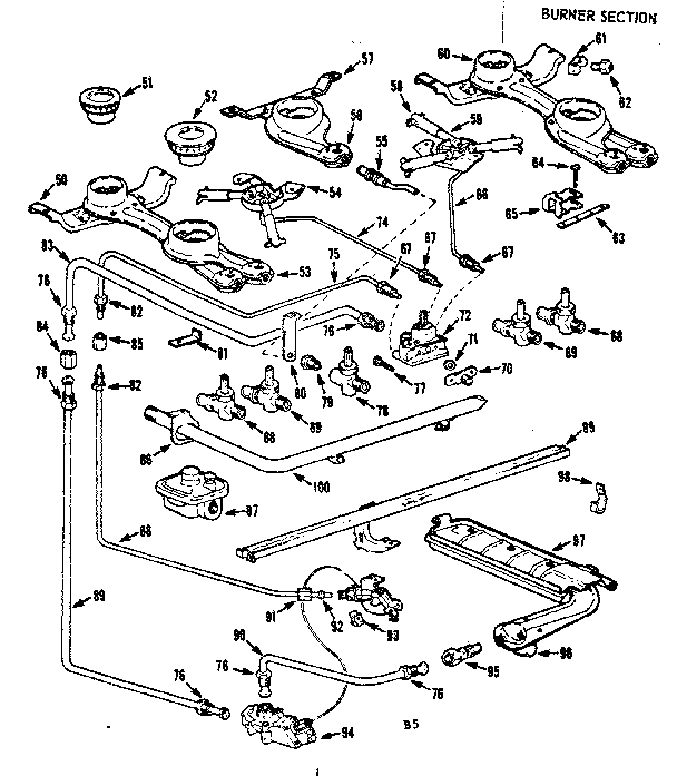 Kenmore 1037666605 burner section diagram