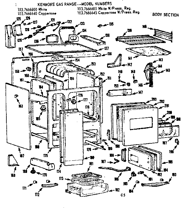 Kenmore 1037666605 body section diagram