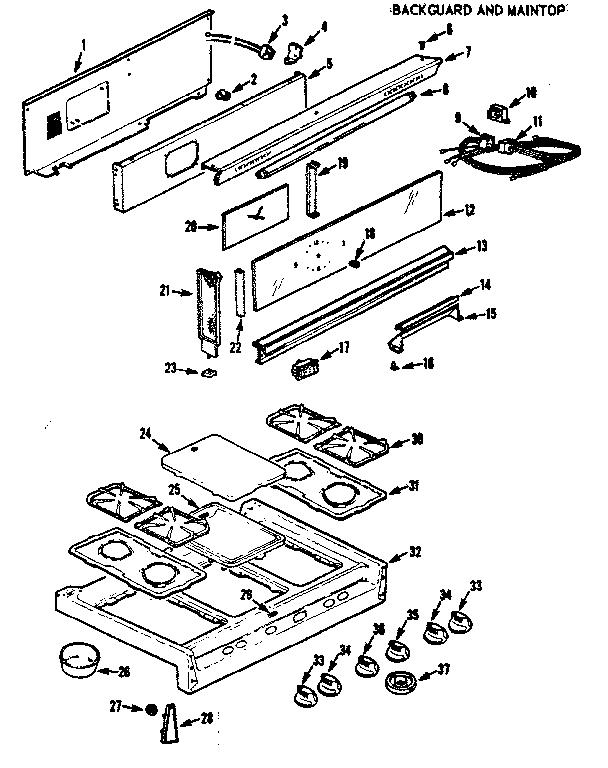 Kenmore 1037666646 backguard and maintop diagram