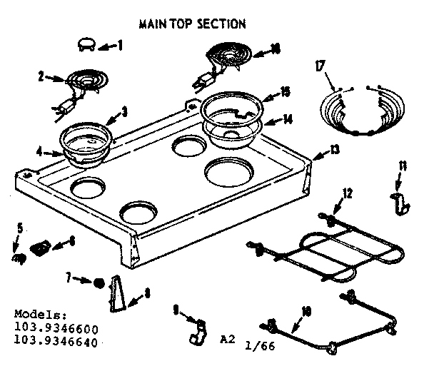 Kenmore 1039346640 main top section diagram
