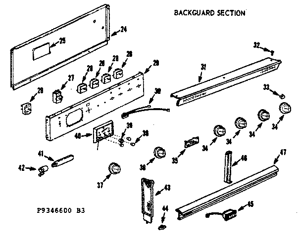 Kenmore 1039346640 backguard section diagram