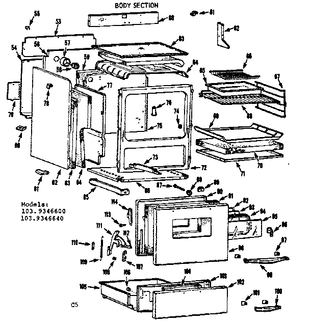Kenmore 1039346640 body section diagram