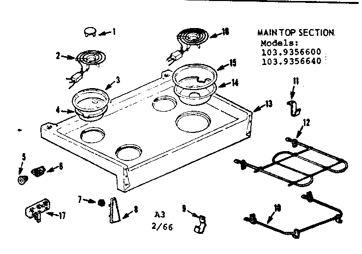 Kenmore 1039356600 main top section diagram