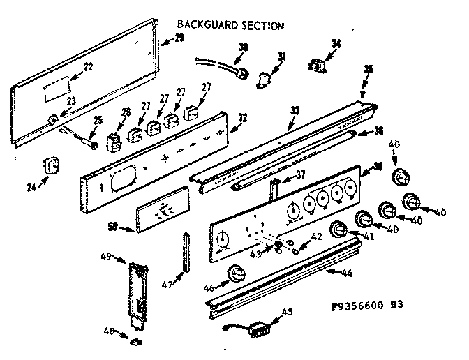 Kenmore 1039356600 backguard section diagram