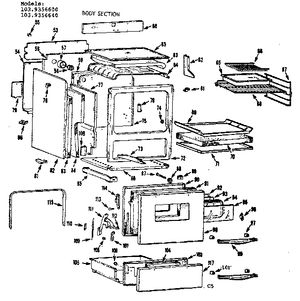 Kenmore 1039356600 body section diagram