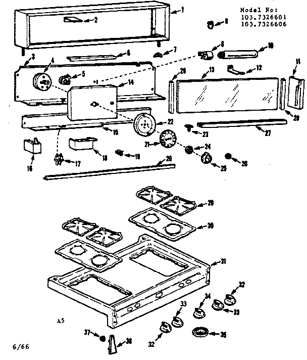 Kenmore 1037326601 backguard and maintop diagram