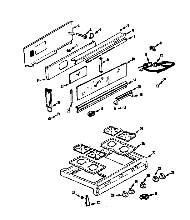 Kenmore 1037346601 backguard and main top diagram