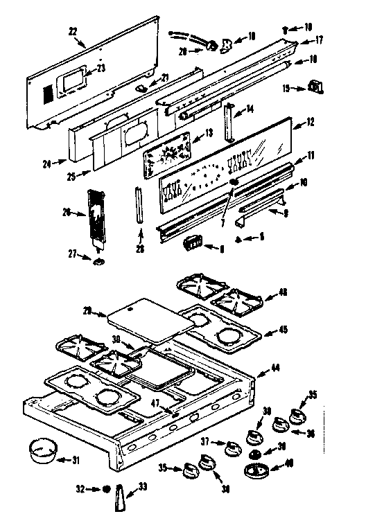 Kenmore 1037386640 backguard and maintop section diagram