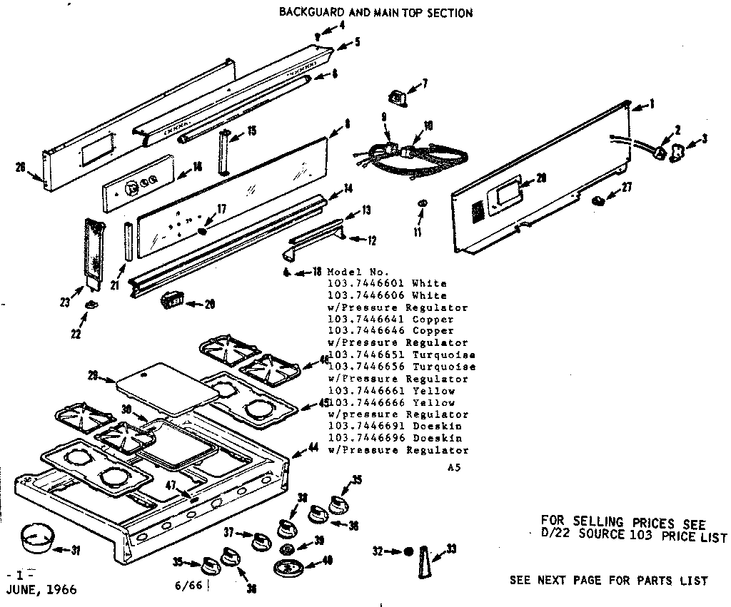 Kenmore 1037446601 backguard and main top section diagram