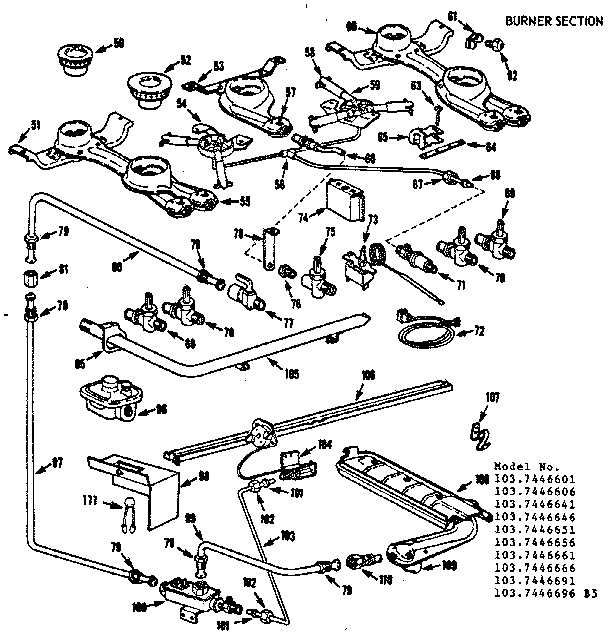 Kenmore 1037446601 burner section diagram