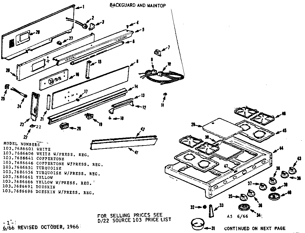 Kenmore 1037686601 backguard and maintop diagram