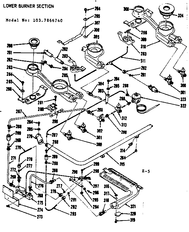 Kenmore 1037866740 lower burner section diagram