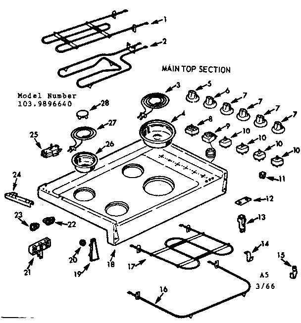 Kenmore 1039896640 main top section diagram