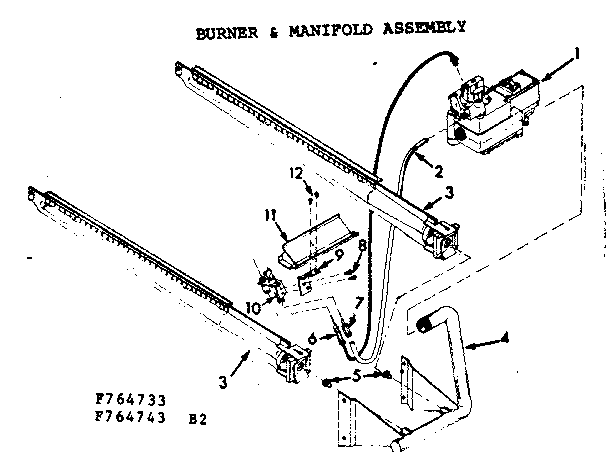 Kenmore 867764743 burner & manifold assembly diagram