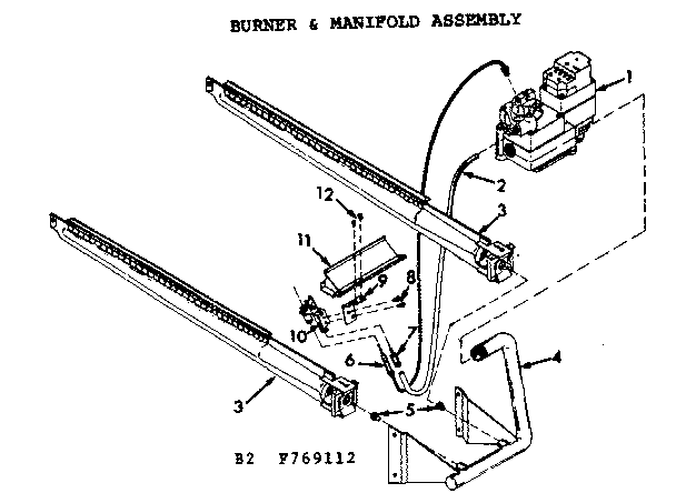 Kenmore 867769112 burner & manifold assembly diagram