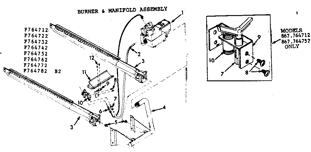 Kenmore 867764742 burner & manifold assembly diagram
