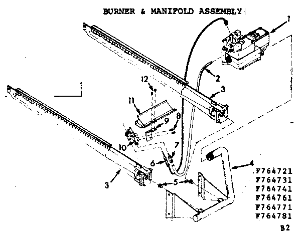 Kenmore 867764771 burner & manifold assembly diagram