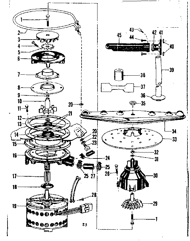 Kenmore 587718500 motor-heater & spray arm details diagram