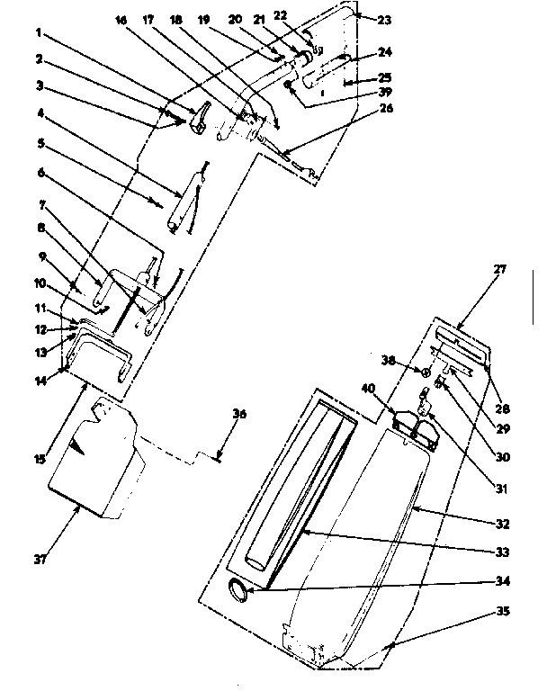 Kenmore 1753195082 handle and bag housing diagram